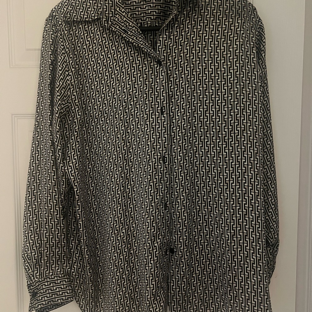 Black and White Patterned Button-Up Shirt
